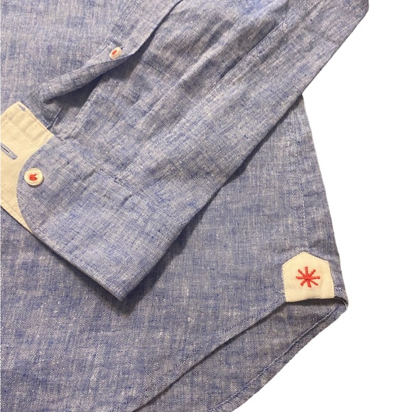 Manuel Ritz, band, Men's Light Blue, Flax Linen blend Button Down NWT $150 - Picture 5 of 12
